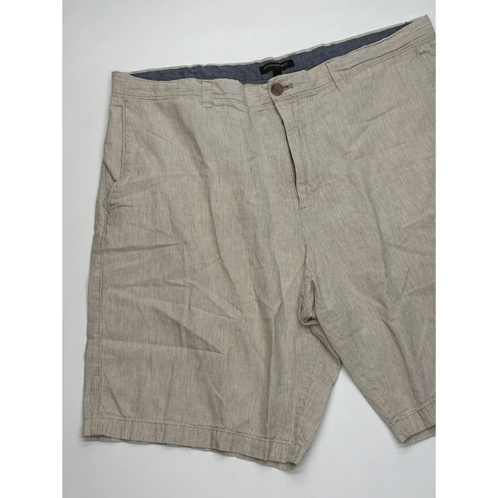 Banana Republic‎ Mens 38 Linen Cotton Striped Shorts Beige White Summer Chino